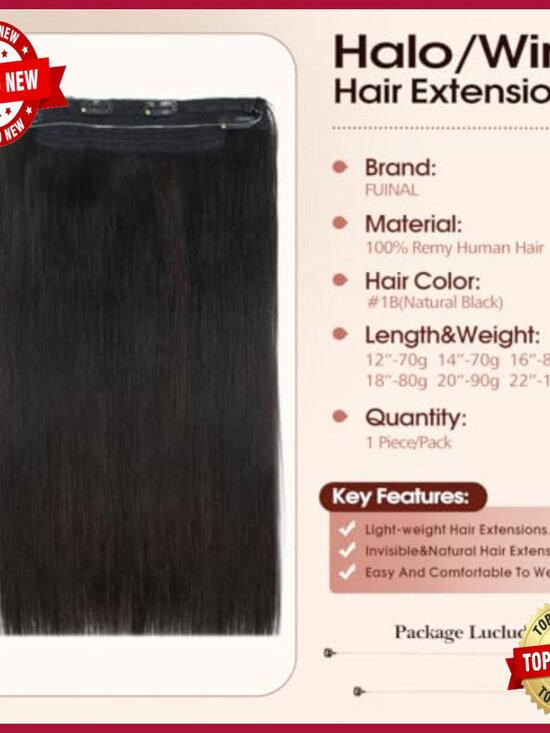 18in Real Human Hair Halo Extensions, Invisible Wire, 4 Clips, Adjustable main image 4